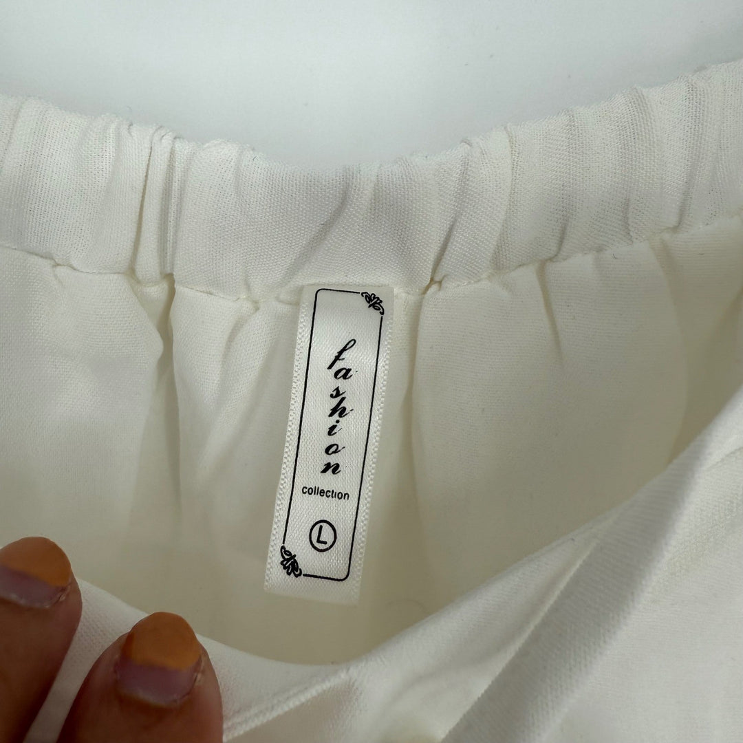 White Off Shoulder Ruffle Blouse Top 3/4 Sleeve Tie Neck Sheer Flowy Plus Size L