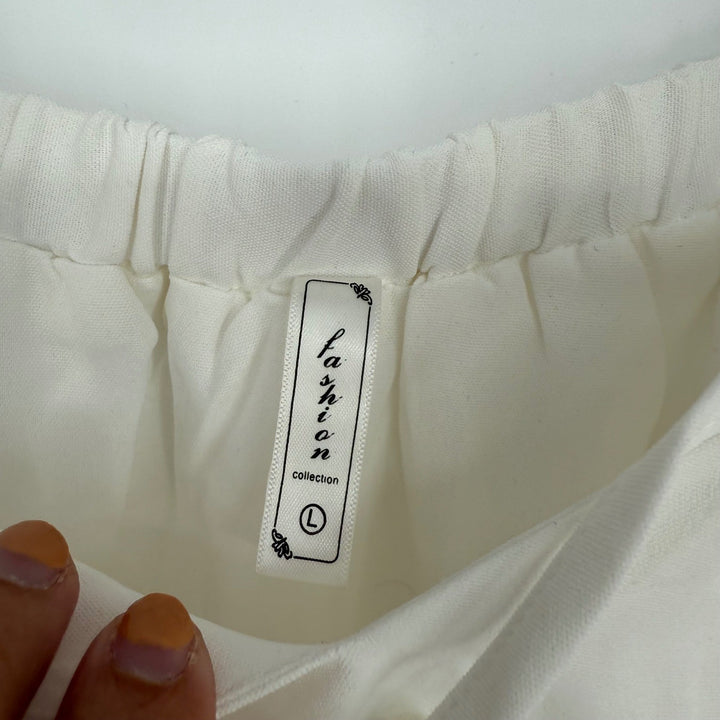 White Off Shoulder Ruffle Blouse Top 3/4 Sleeve Tie Neck Sheer Flowy Plus Size L