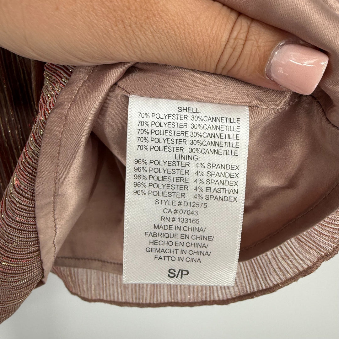 Anthropologie Eri + Ali Top Women Small Rose Gold Shimmer Ruffle Keyhole Back