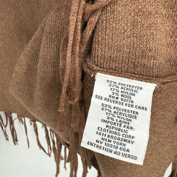 MAGASCHONI Women's Brown Wool Blend Turtleneck Fringe Poncho Sweater S/P