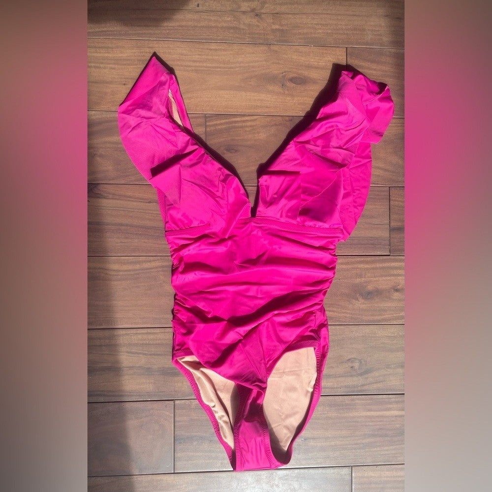 J.Crew Ruffle Plunge One-Piece Swimsuit Ruched Size 6