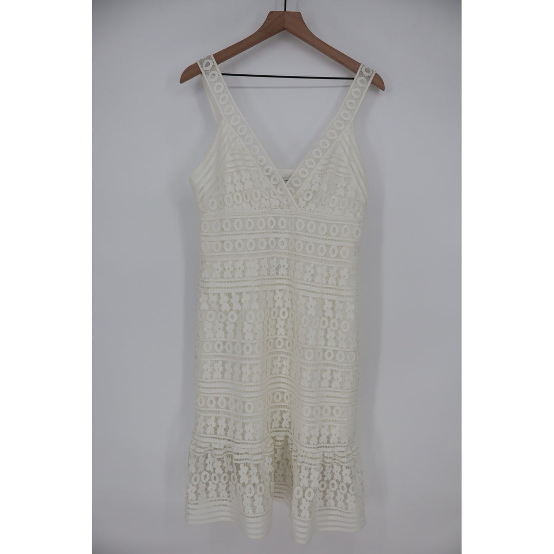 DIANE von FURSTENBERG Tiana Lace Midi Dress White Size 12 V Neck Ruffle Hem