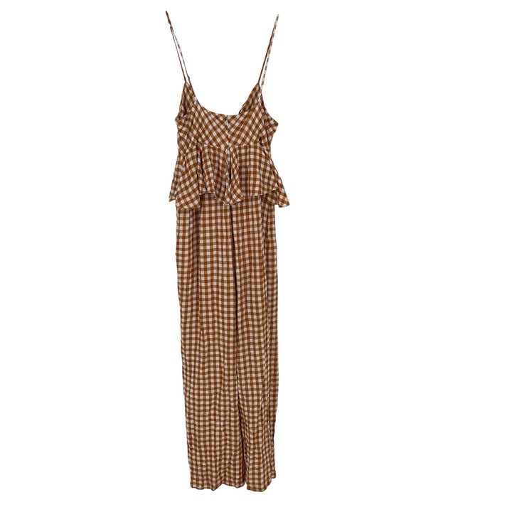 SAYLOR Gingham Peplum Wide Leg Jumpsuit Rust White Size M