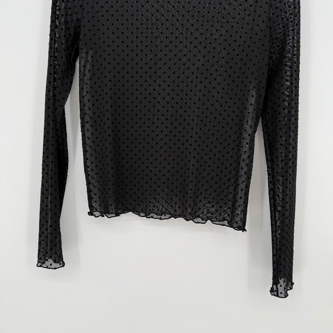 ZARA Black Polka Dot Mesh Sheer Long Sleeve Top Size S