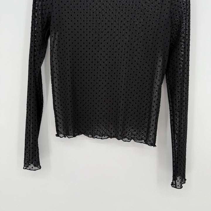 ZARA Black Polka Dot Mesh Sheer Long Sleeve Top Size S