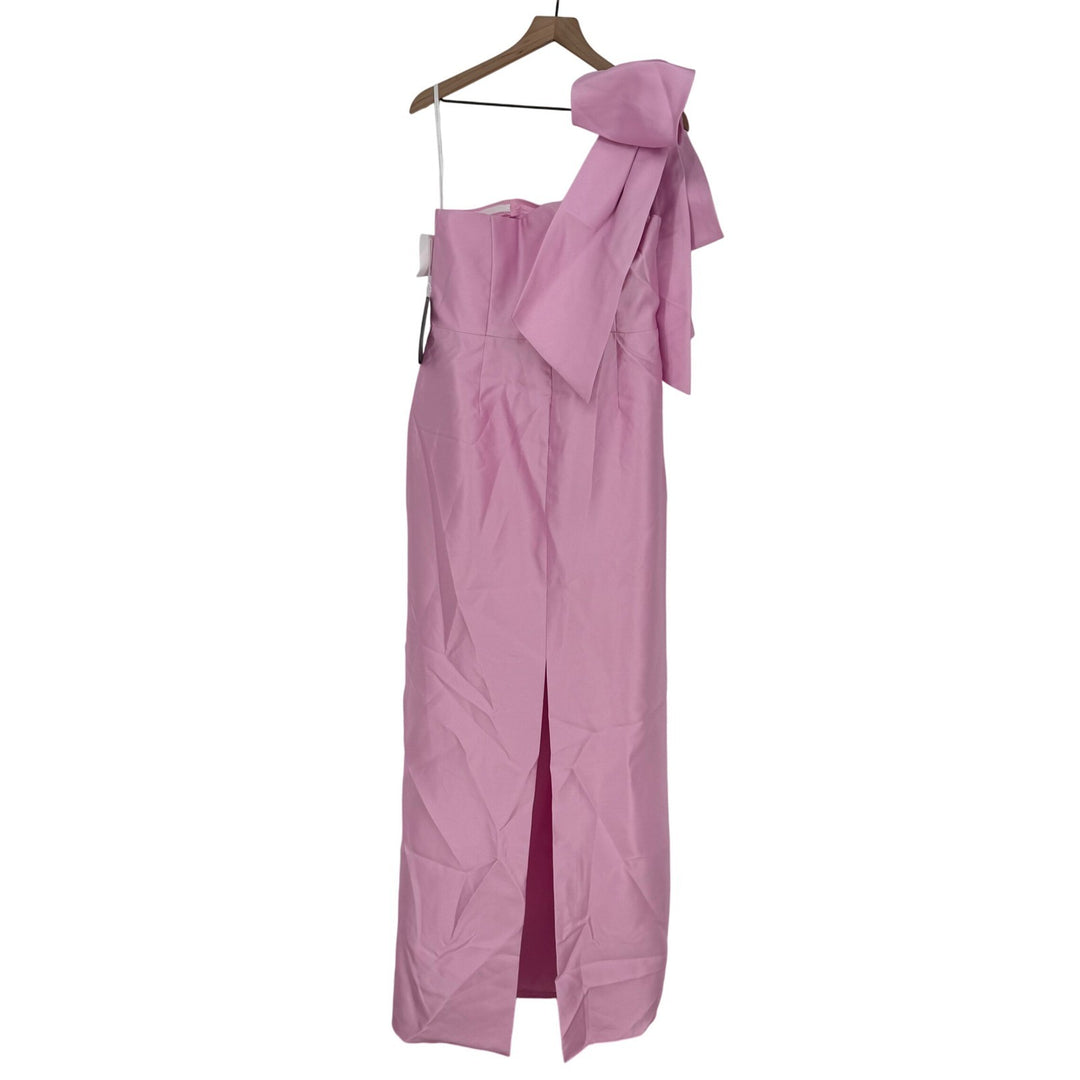 Alfred Sung Oversized Bow One-Shoulder Satin Column Maxi Dress In Powder Pink
