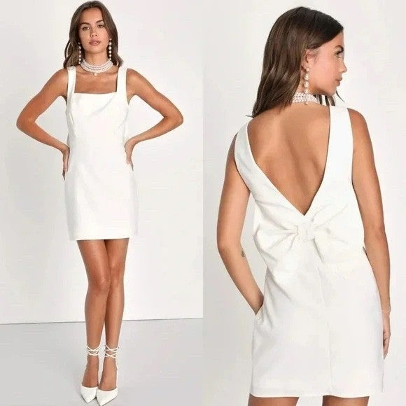 Lulus Blissfully Beaming White Sleeveless Bow Mini Dress Size XL