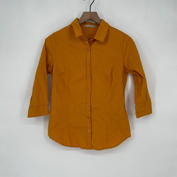 Active Usa Mustard Yellow 3/4 Sleeve Collared Button Up Shirt Medium