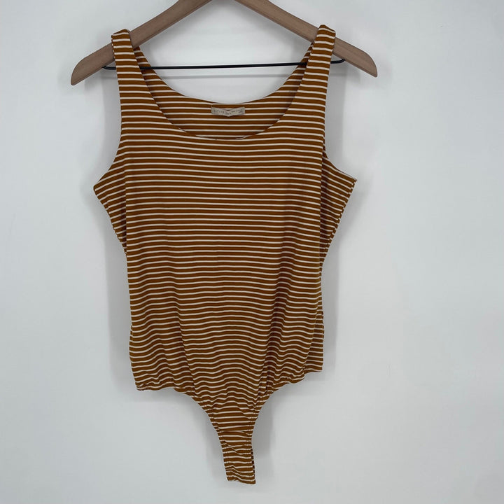Active USA Women's Striped Tank Bodysuit Amber White Size Large L