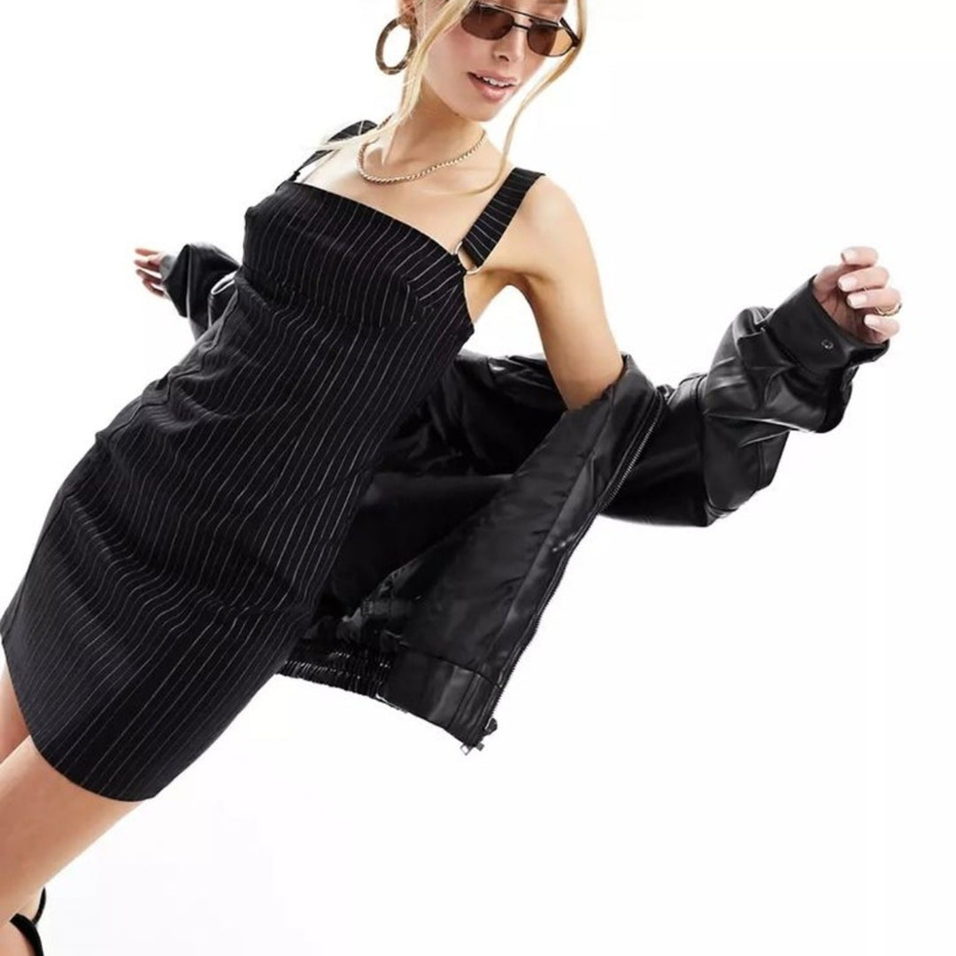 Asos Design Pinstripe Bengaline Bodycon Mini Dress With D-Ring Details Size 14