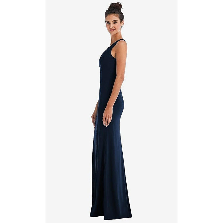Thread Criss-Cross Cutout Back Maxi Dress With Front Slit In Midnight Navy