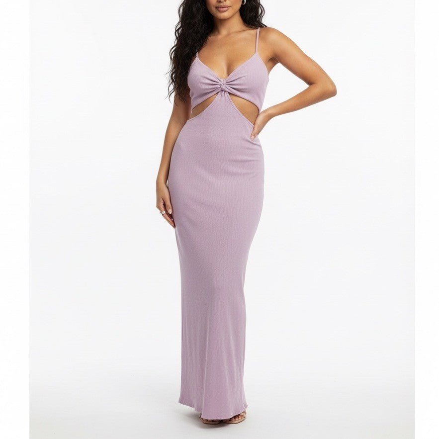 FORE Cut Out Twist Front Ribbed Maxi Dress Lilac XL