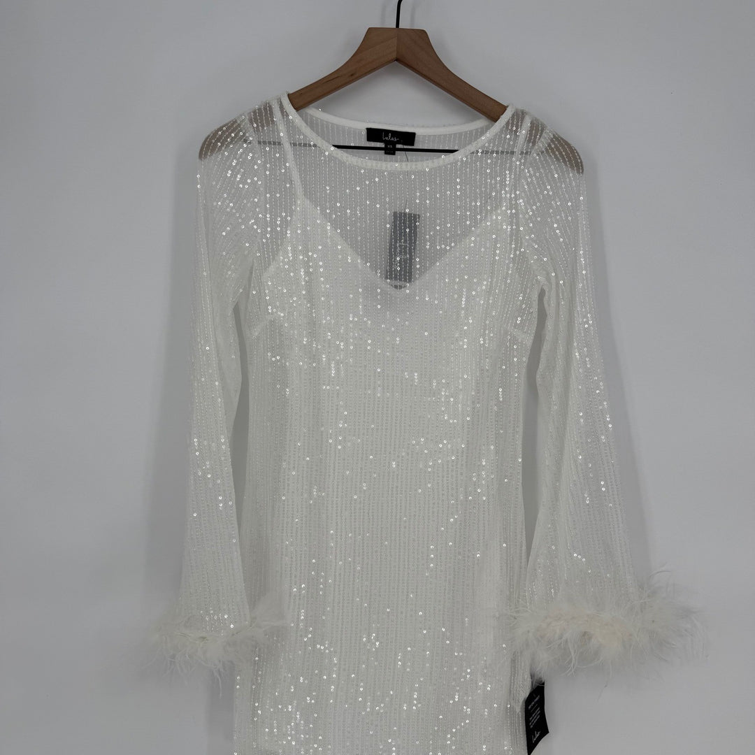 Lulus Marvelous Energy Sequin Mesh Long Sleeve Mini Dress Size XS