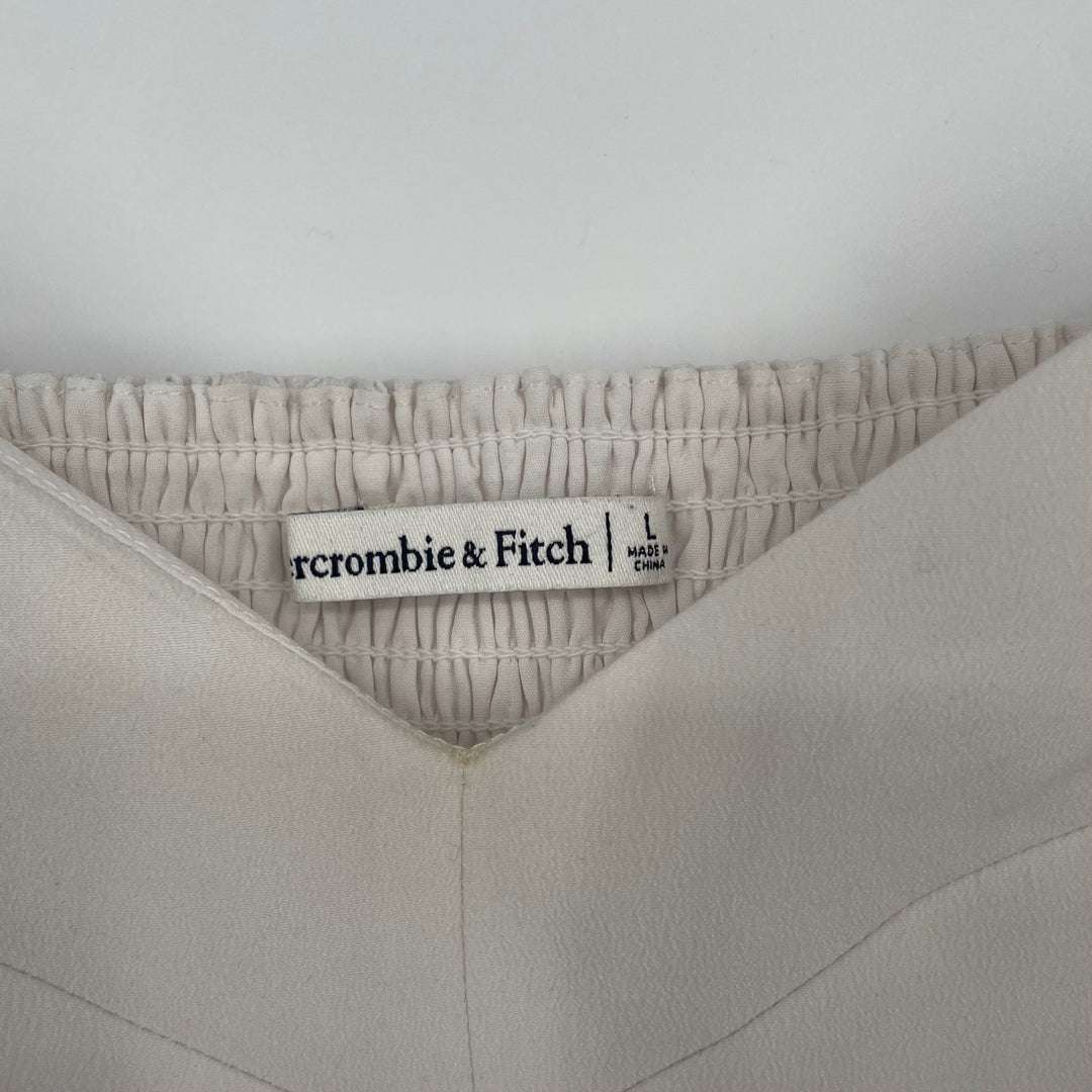 Abercrombie Fitch Cream Smocked Bust Puff Sleeve Crop Top Size L