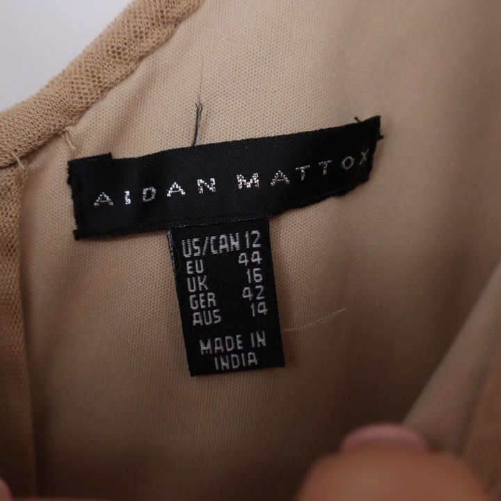 Aidan Mattox Beaded Sequin V Neck Cocktail Dress Champagne Gold Size 12