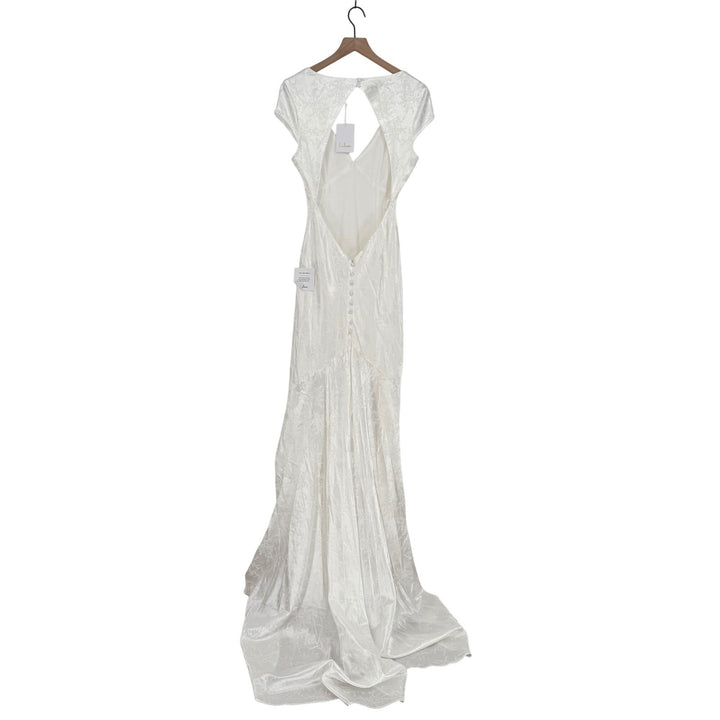 Lulus Loveliest Dream White Satin Jacquard Backless Mermaid Maxi Dress Size L