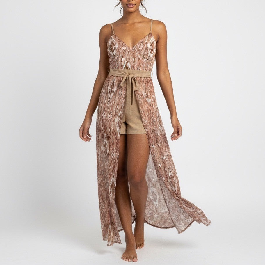 No Boundaries Brown Ikat Print Jumpsuit Medium Sleeveless Casual Boho Chic