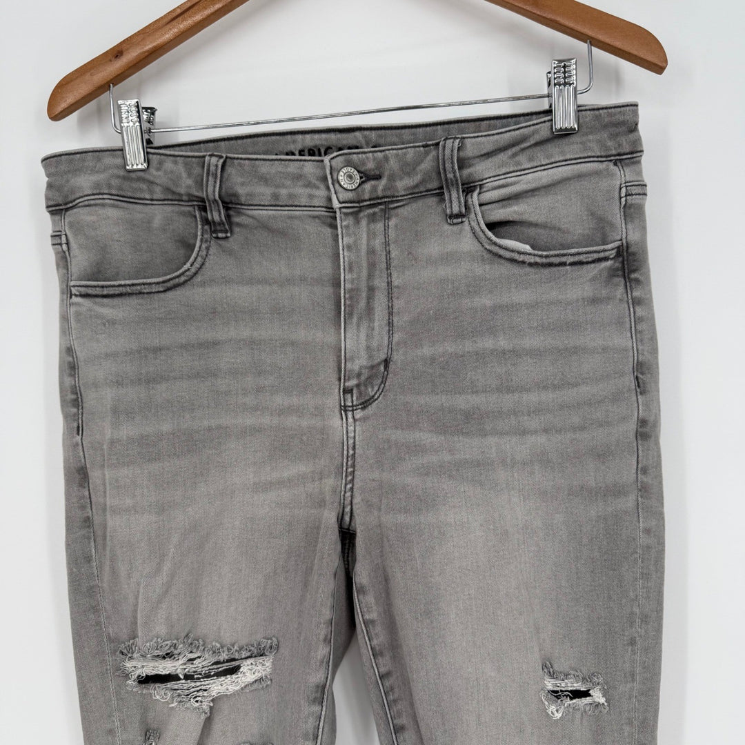 American Eagle Hi-Rise Jegging Gray Distressed Skinny Stretch Jeans Women Sz 12
