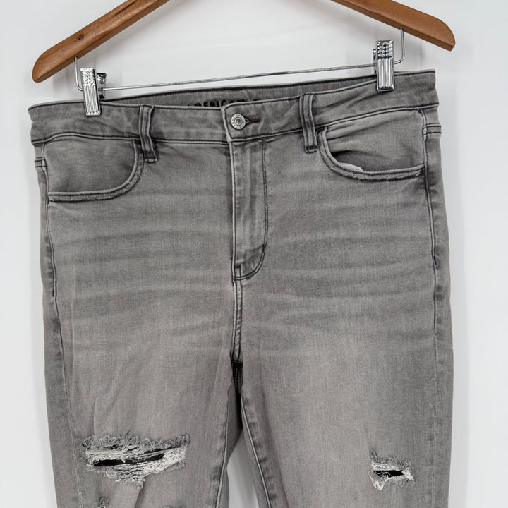 American Eagle Hi-Rise Jegging Gray Distressed Skinny Stretch Jeans Women Sz 12