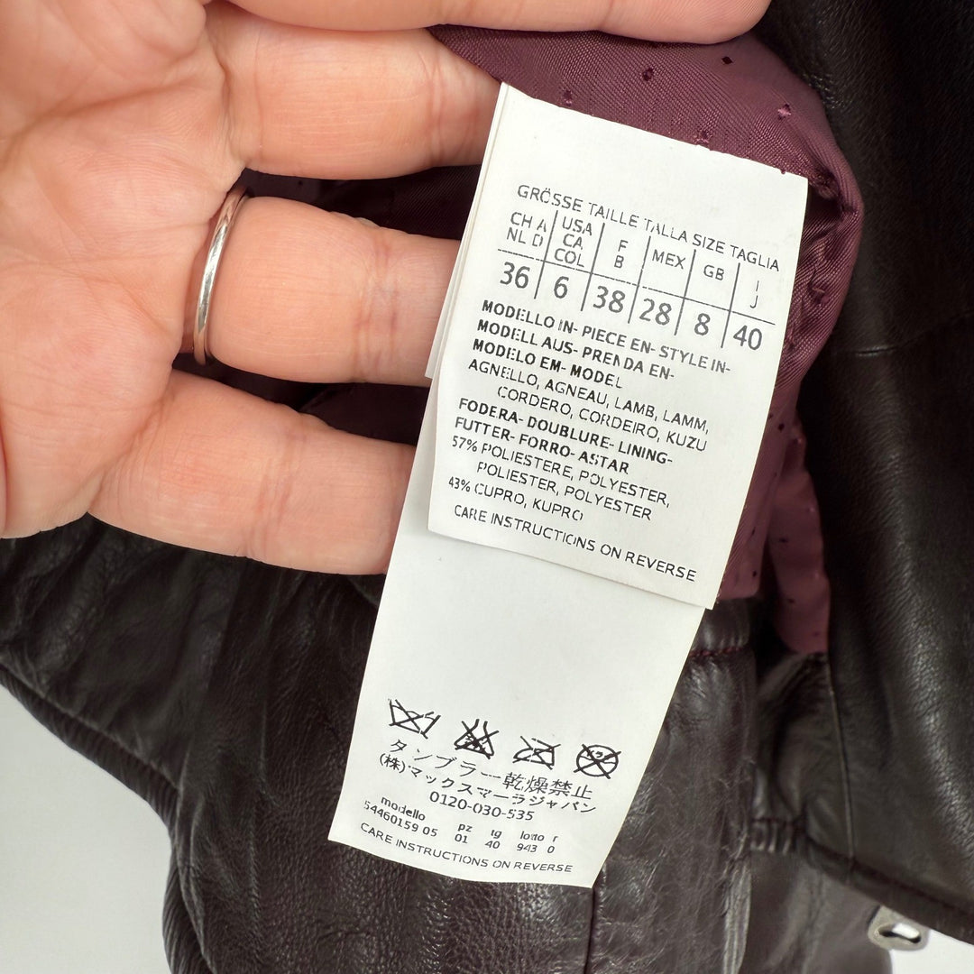 Weekend Max Mara Womens Leather Moto Jacket Burgundy Asymmetrical Zip Moto Style