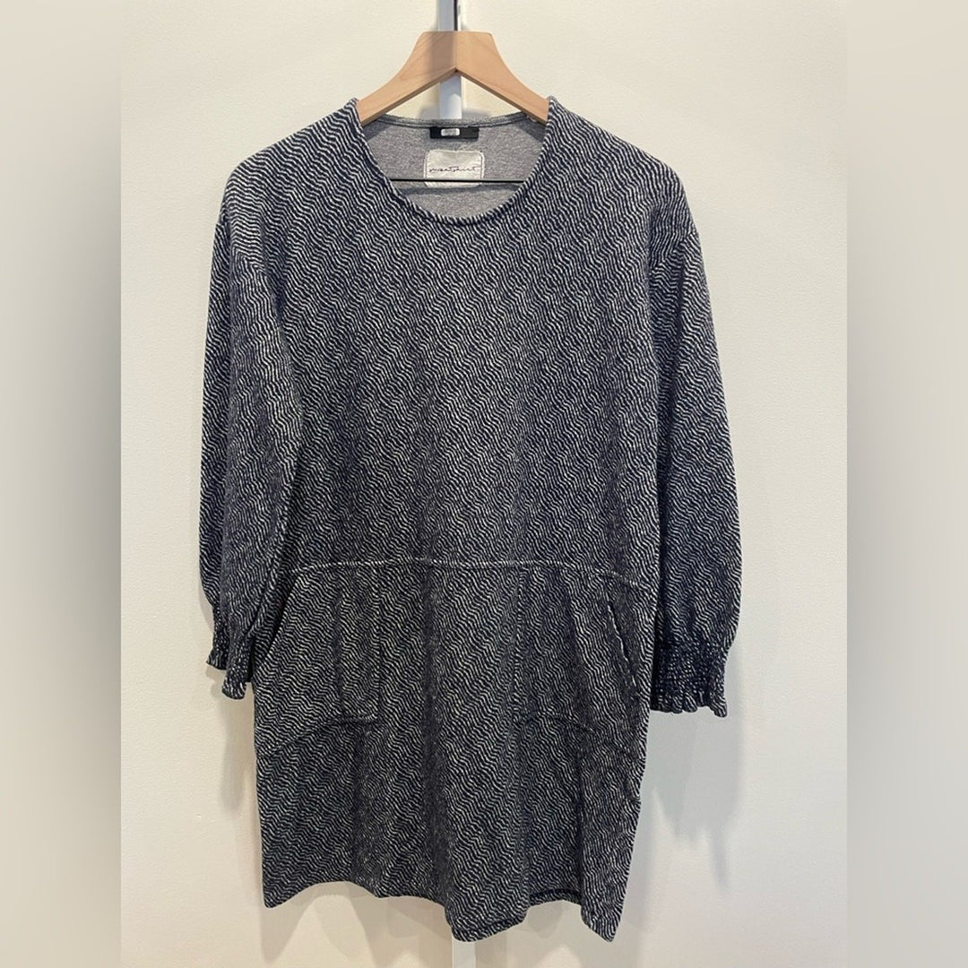 Sita Mur Sweatshirt Blue Jacquard Long Sleeve Shift Dress Size M