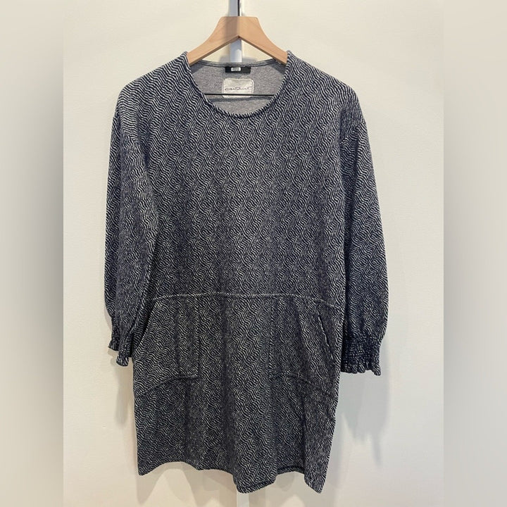 Sita Mur Sweatshirt Blue Jacquard Long Sleeve Shift Dress Size M