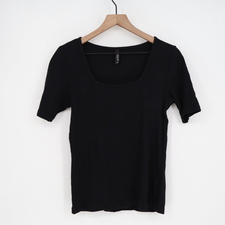 American Giant Black Square Neck Ribbed Short Sleeve T Shirt Top Women Size M