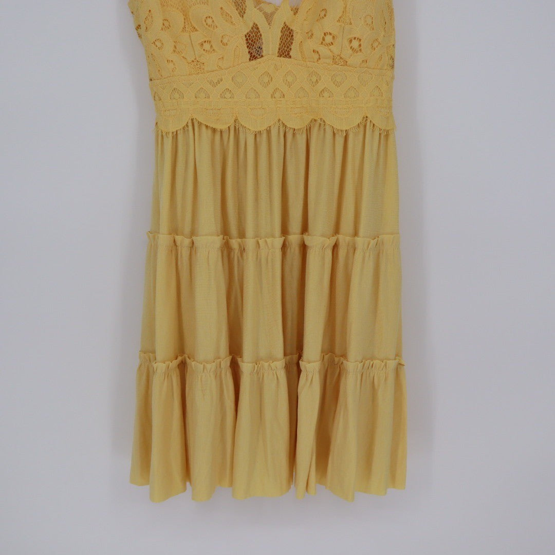 ZENANA Yellow Crochet Lace Tiered Dress Sundress XL