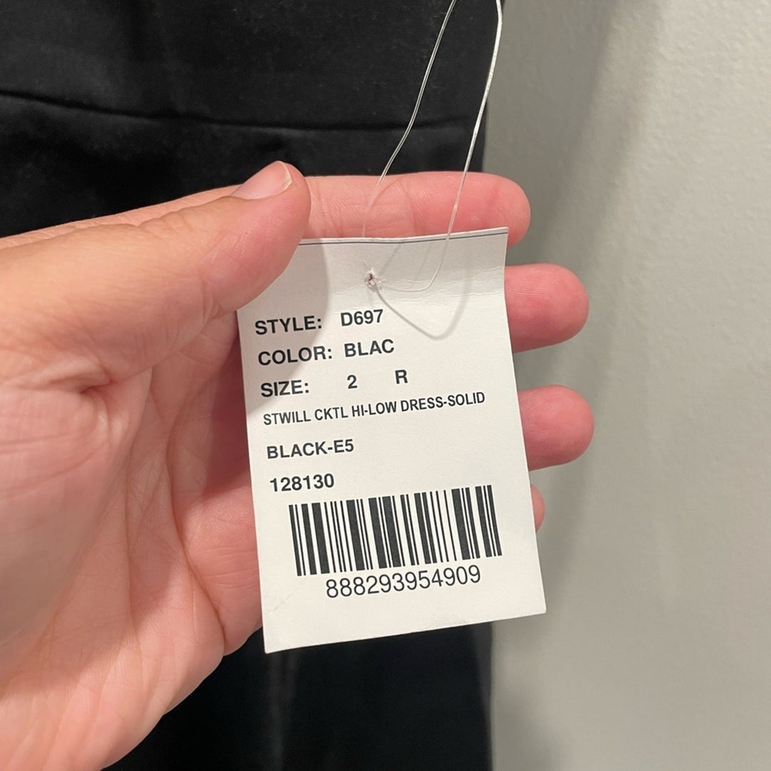 Alfred Sung Bateau Neck Satin High Low Cocktail Dress In Black Size 2