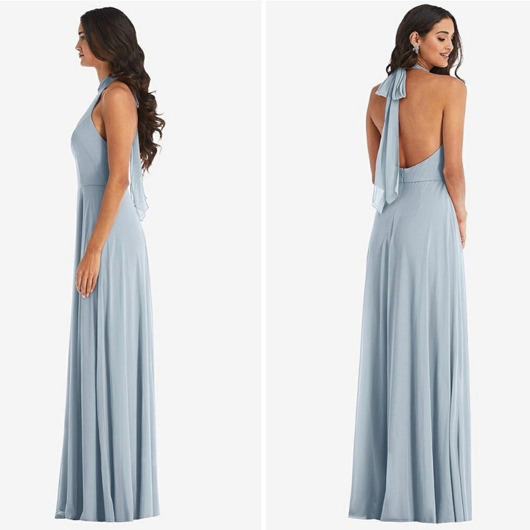 After Six High Neck Halter Backless Maxi Dress In Mist Size 8