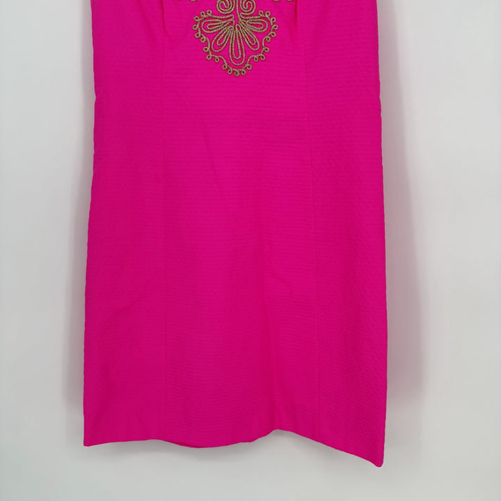 Lilly Pulitzer Gabby Shift Dress Womens 2 Pink Cotton Floral Split Neck Back Zip