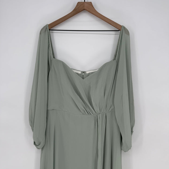 Dessy Collection Convertible Neck Long Sleeve Chiffon Gown Willow Green Size 16