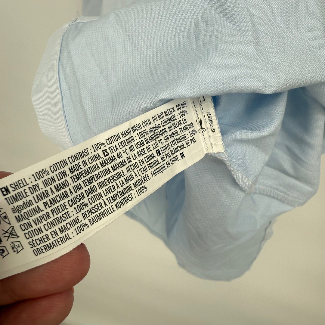 English Factory Light Blue Pinstripe Off Shoulder Button Down Shirt Dress