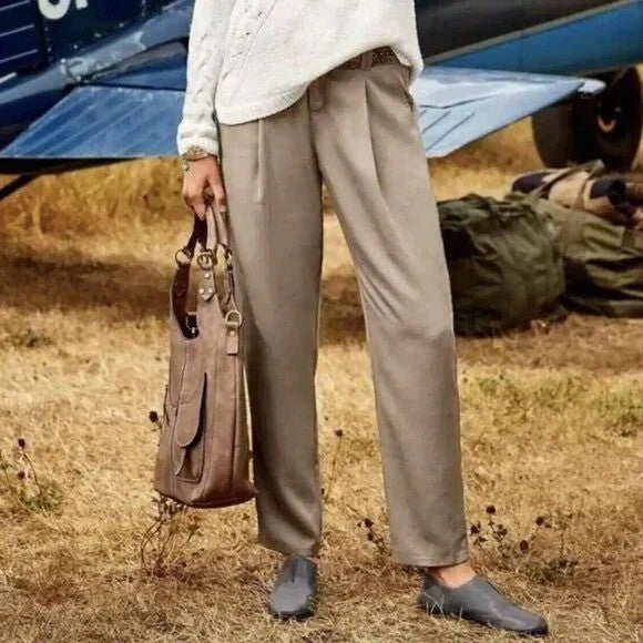 Sundance Relaxed Fit Pleated Tencel Pants Women's Size 8 Tan Casual