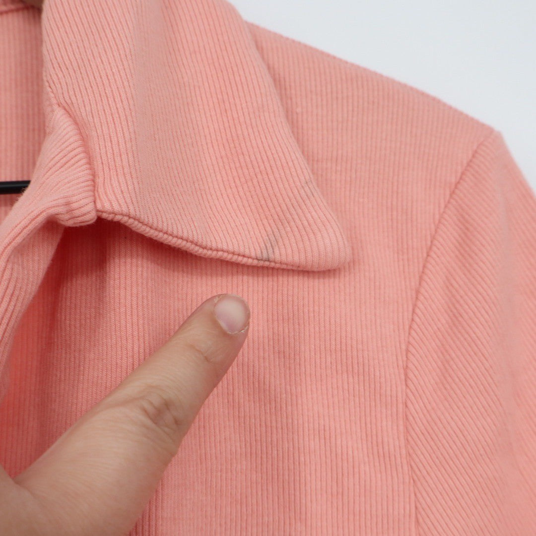 American Giant Coral Ribbed Polo Shirt Short Sleeve Collared Top Size L