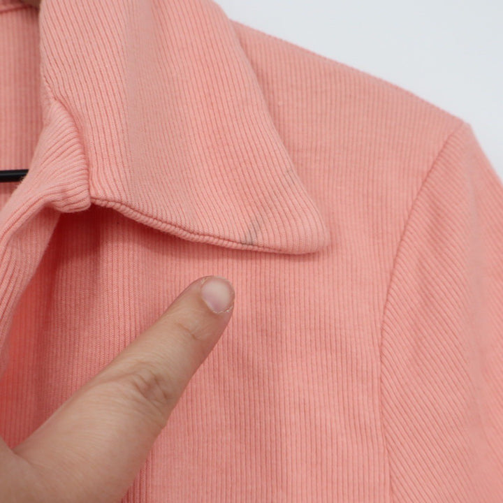 American Giant Coral Ribbed Polo Shirt Short Sleeve Collared Top Size L