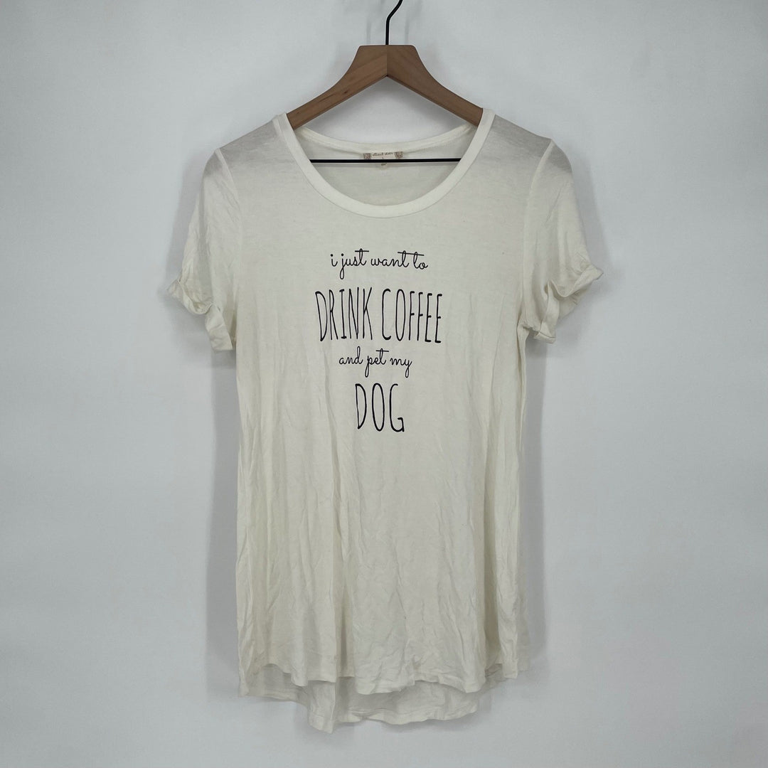 altard state graphic tee shirt women large coffee dog print ivory casual