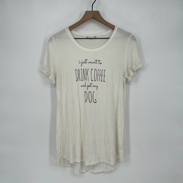 altard state graphic tee shirt women large coffee dog print ivory casual