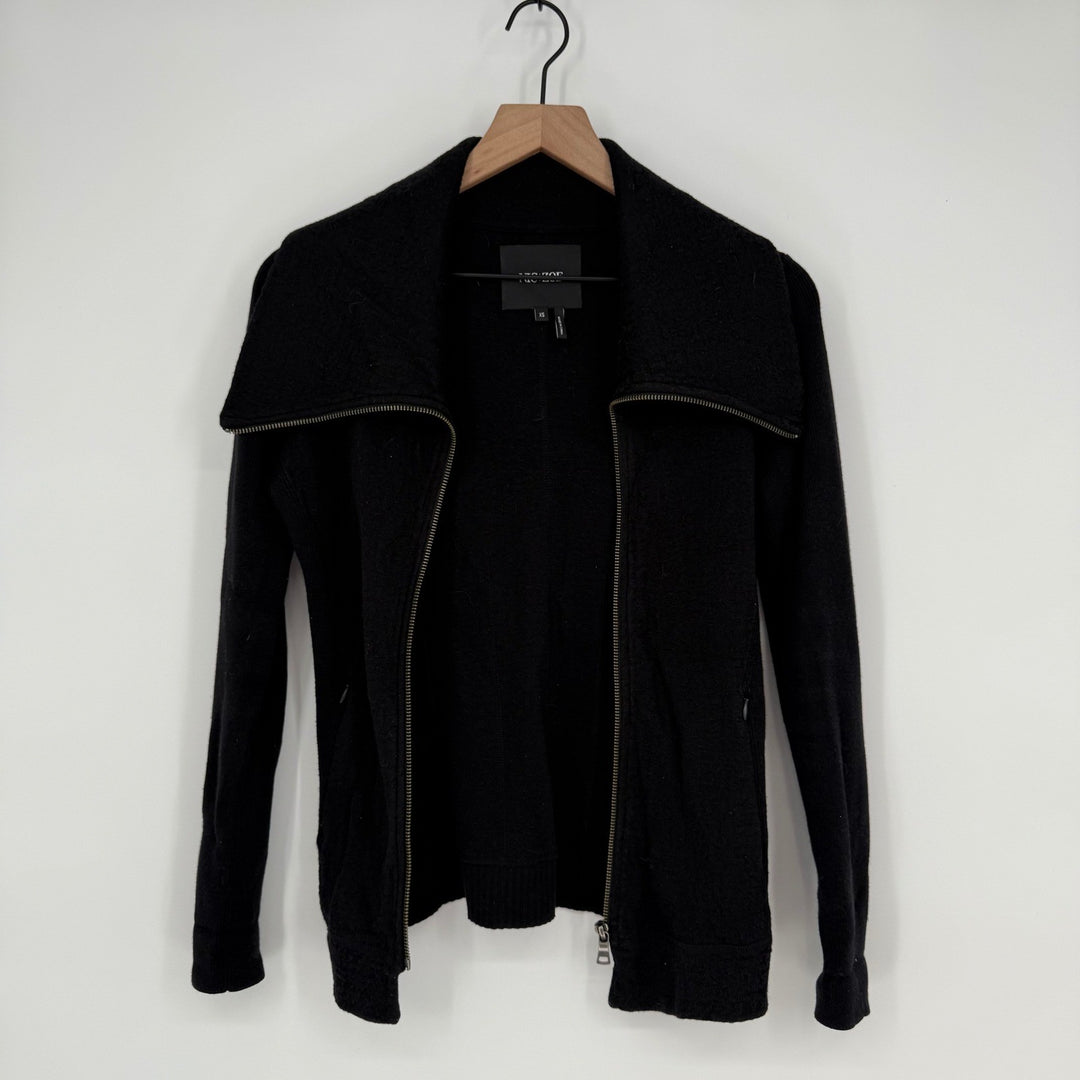 NIC+ZOE Black Zipper Collar Knit Jacket Sweater XS