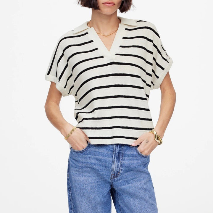 Madewell Relaxed V-Neck Polo Shirt in Stripe Size XXS