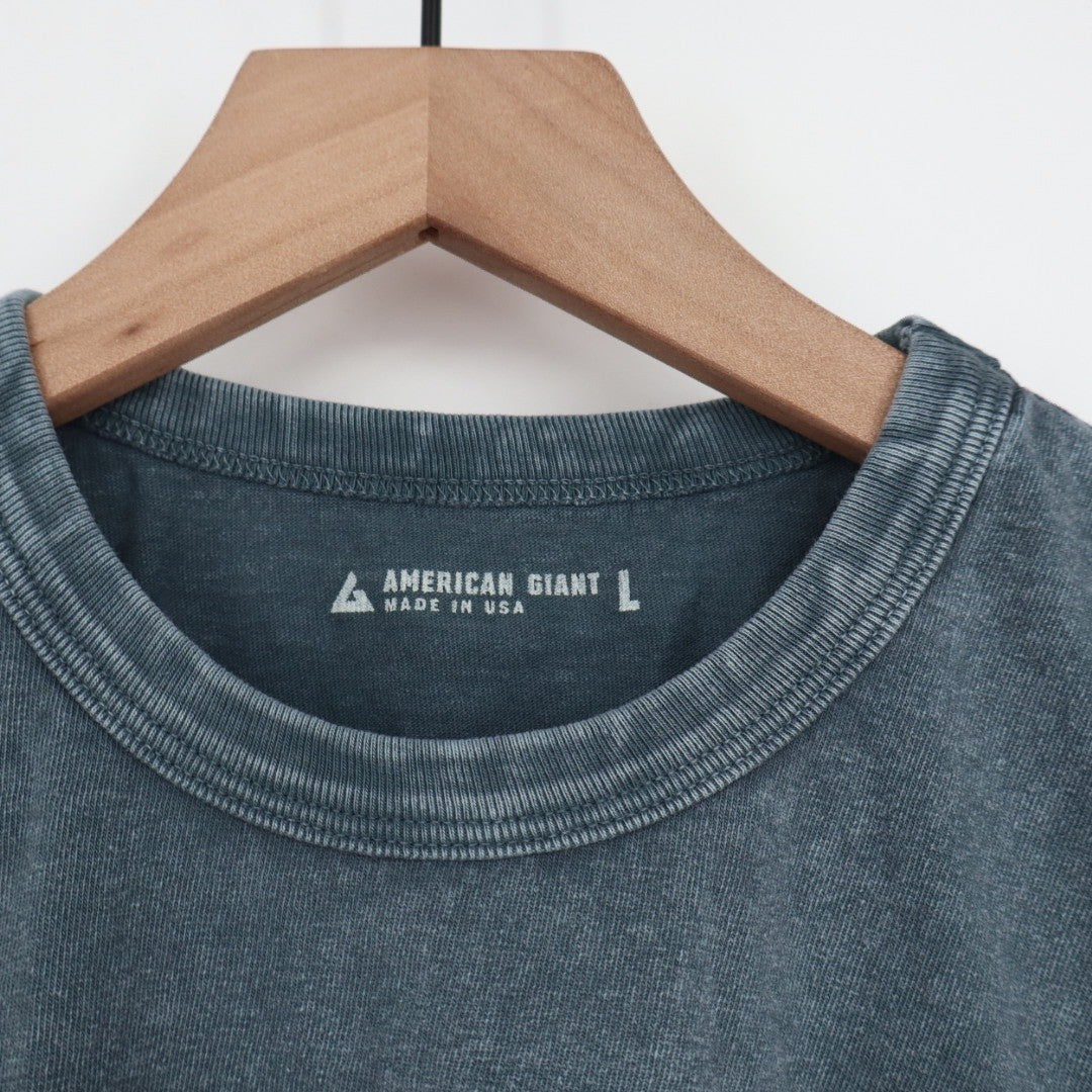 American Giant Washed Cotton TShirt Teal Crew Neck Short Sleeve Size L Made USA