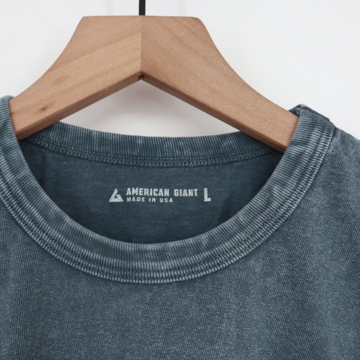 American Giant Washed Cotton TShirt Teal Crew Neck Short Sleeve Size L Made USA