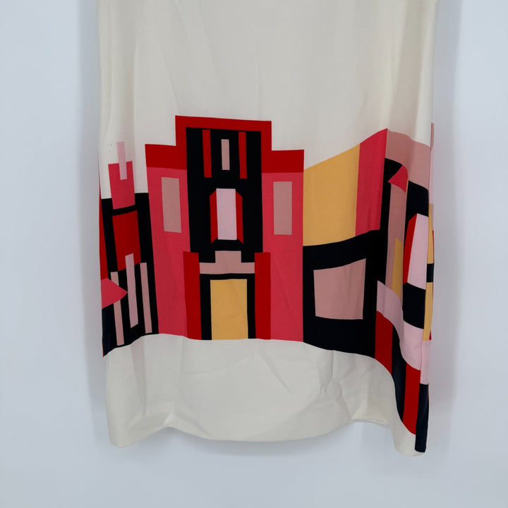 Vince Camuto Sheath Dress Womens 4 Multicolor Villa Print Lined Beaded Back Zip