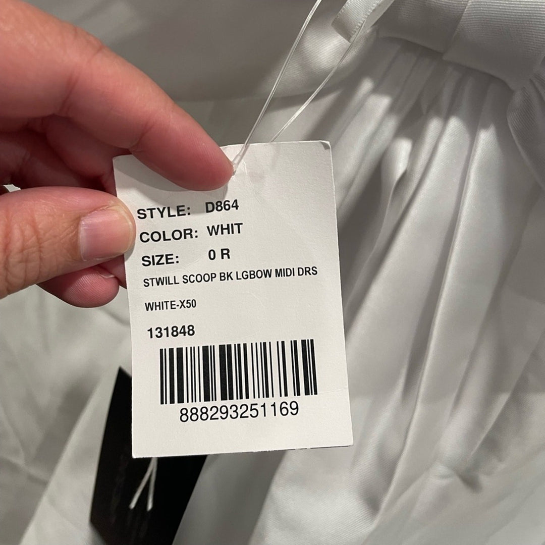 Alfred Sung Scoop Neck Corset Satin Midi Dress With Floor-Length Bow Size 0