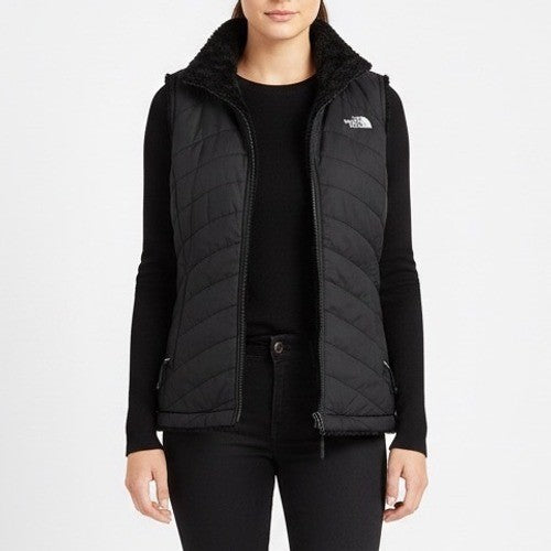 The North Face Womens Fleece Vest Black Logo Embroidered Full Zip Pockets S P