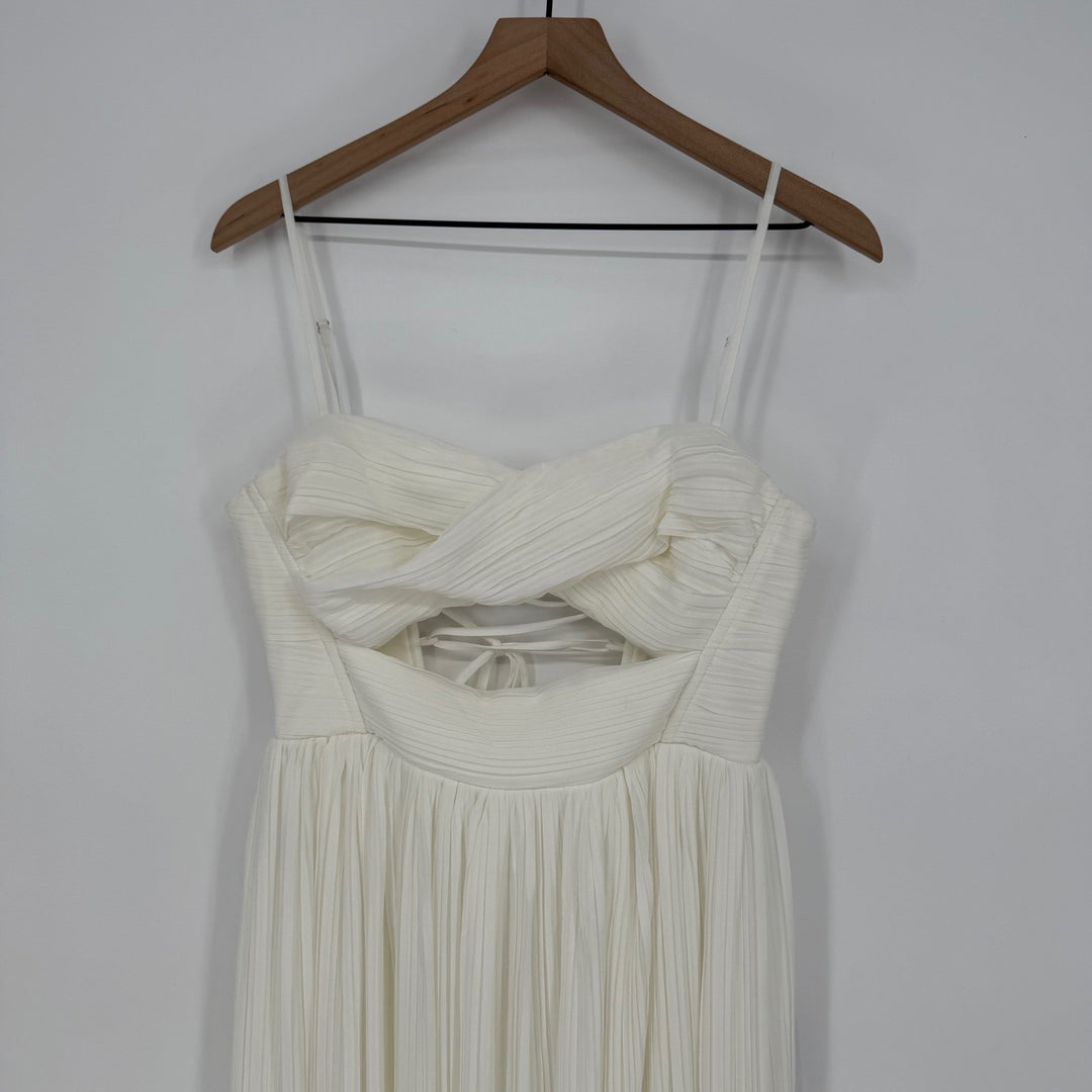 Lulus Glorious Elegance White Pleated Sleeveless Lace-Up Maxi Dress Size M