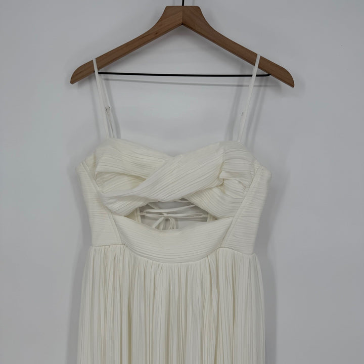 Lulus Glorious Elegance White Pleated Sleeveless Lace-Up Maxi Dress Size M