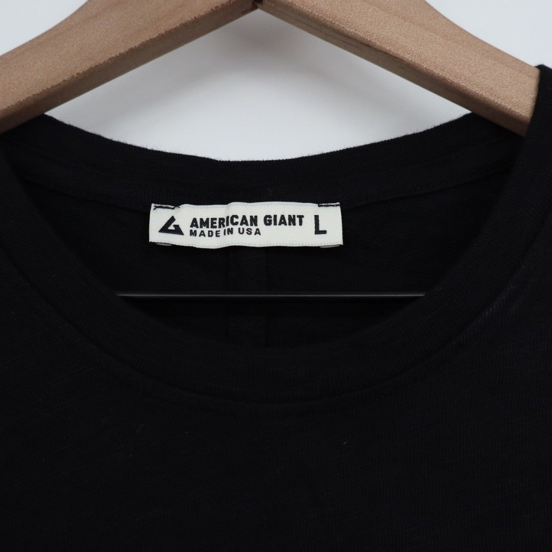 AMERICAN GIANT Black Long Sleeve Crew Neck T Shirt Made in USA Size L
