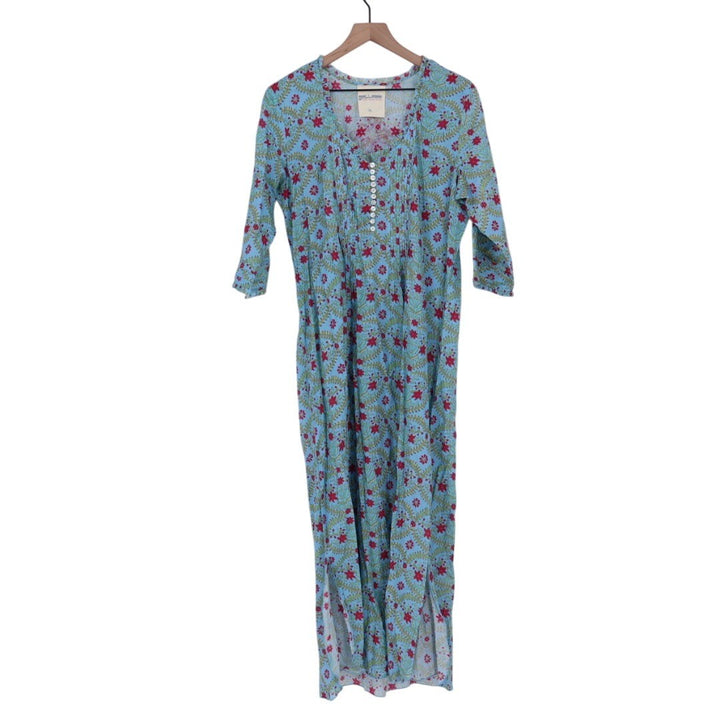Gallabia Urban Casual Kaftan Dress Blue Red Floral Print XL
