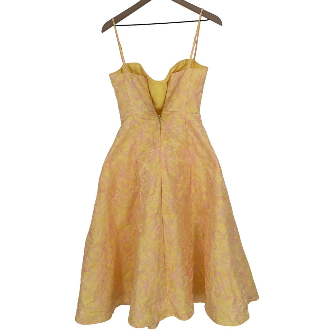 Lulus Meet For Tea Yellow Jacquard Bustier Midi Dress With Pockets Size XS